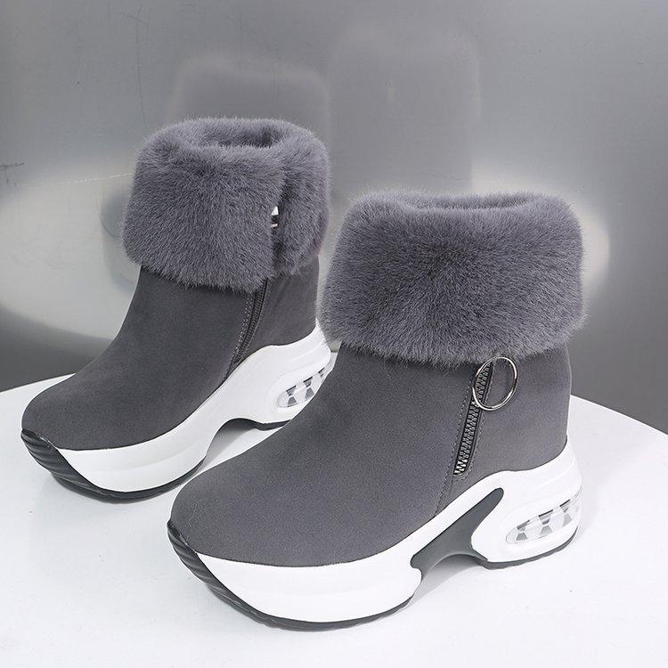 Winter Warm Snow Boots Women Suede Short Tube Warm Height Increasing Cotton Boots Thick Soled Zipper Comfort Snow