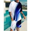 Men's 2-Piece Set Printed Crew Neck T-Shirt and Solid Color Drawstring Shorts, Stylish Daily, Sports and Holiday Casual Set