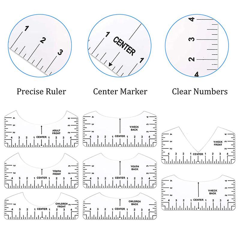8Pcs T Shirt Ruler Guide Pvc T-Shirt Ruler To Center Designs T Shirt Alignment Tool For Adult Youth Toddler Infant