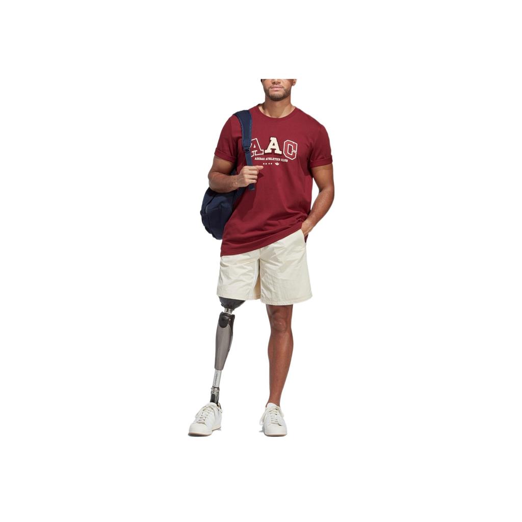 Adidas Originals Trefoil Logo Print Crew Neck Short Sleeve T-Shirt Men Tops Burgundy IC8373