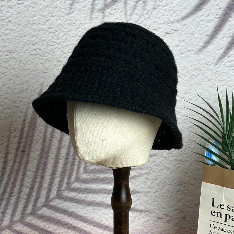 Autumn and Winter New Hollow Knitted Bucket Hat Versatile Face Small Fisherman Hat Simple Warm Basin Hat