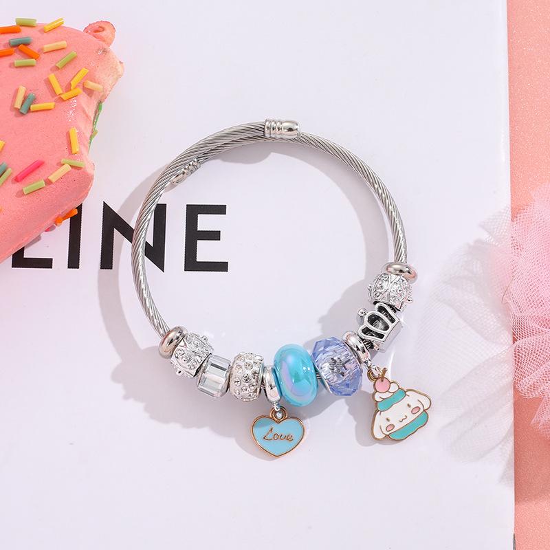 Stainless Steel Cartoon Bracelet With Crystal Pendant Charm Fashion Women's Jewelry Accessory