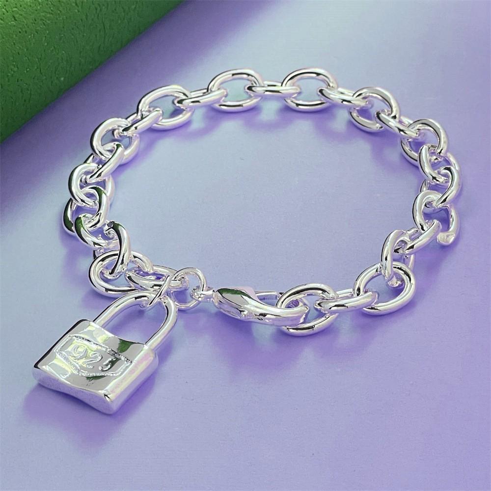 Fashion 925 Silver Large Lock Charm Thick Chain Bracelet Special Price Exquisite Simple Popular Jewelry