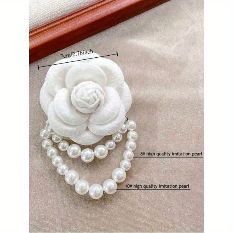1pc Elegant Women's Camellia Flower Faux Pearl Tassel Brooch Pin for Shirt Collar Clothing Accessory, Party and Wedding Gift Valentines