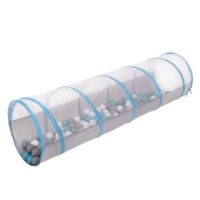 Pop-up Tunnel with 100 Balls for Kids Crawling Play Tunnel, Grey-blue:grey/white/turquoise