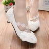 Star Cat Plus Size Low Heel Lace Wedding Shoes with 3D Floral Design