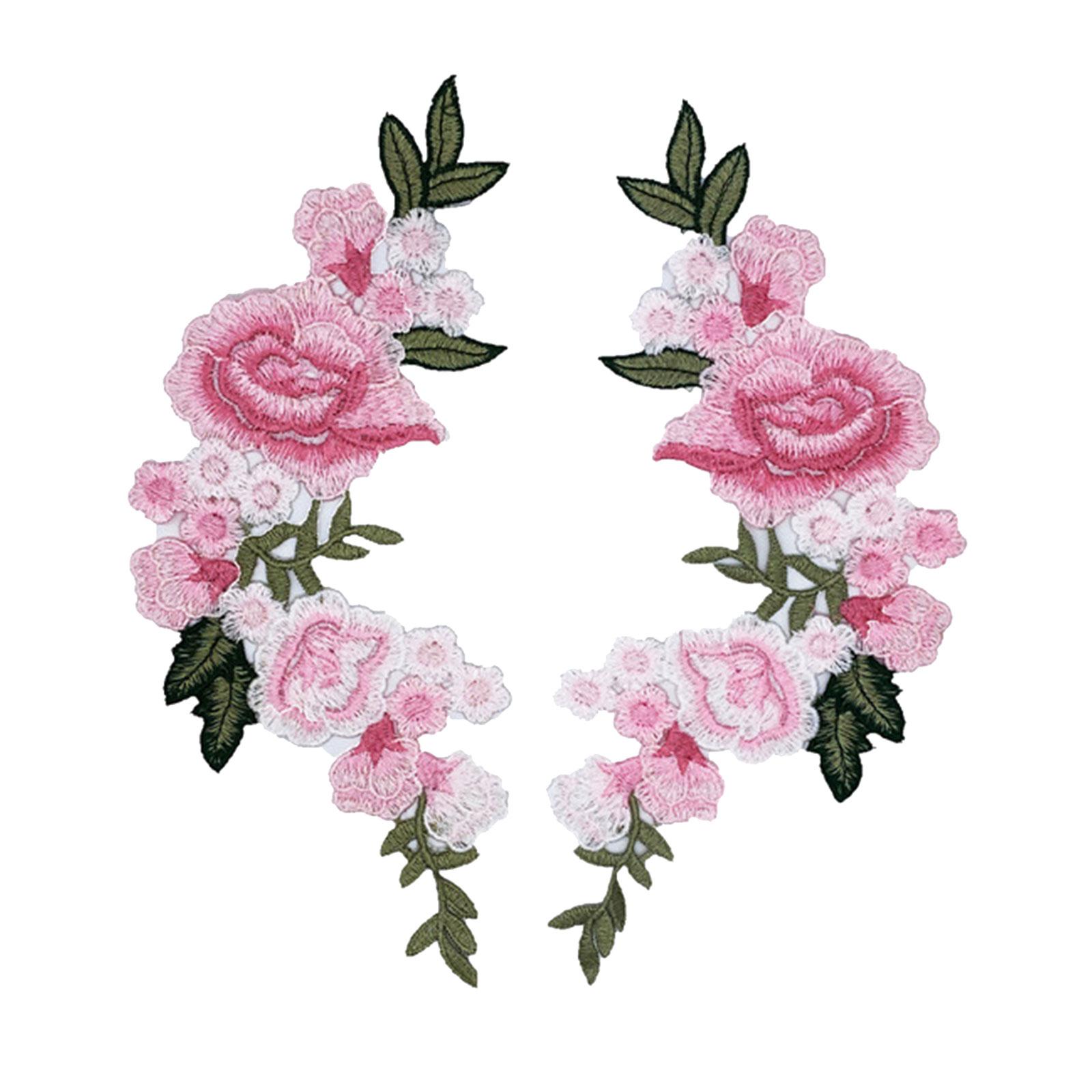 

1 пара цветочных аппликаций из ткани, вышитых нашивок, нашивок с цветочной вышивкой для одежды, джинсов, курток, украшений розовый