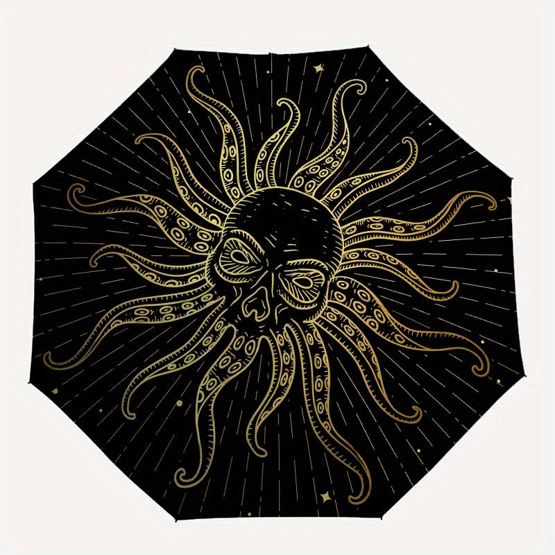 Goldener Oktopus Sonne - Einzigartiges Meeresdesign für jede Oberfläche!Regenschirm, Tragbarer 3-fach Regenschirm für Damen & Herren, Weihnachtsgeschenk ES97