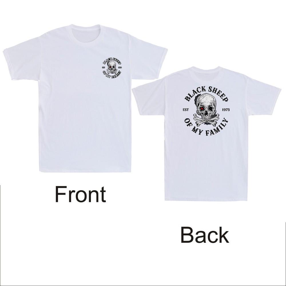 Skelett 1973 Schwarzes Schaf meiner Familie Lustig Gen X Vorder- und Rückseite Druck Mes T-Shirt