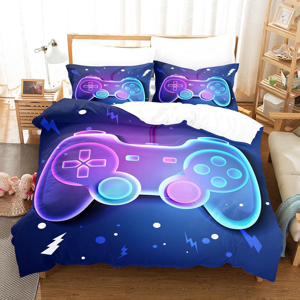 Cartoon Animation Digital Printing Keyboard Gamepad Bedding Three-Piece Microfiber Polyester Cotton Duvet