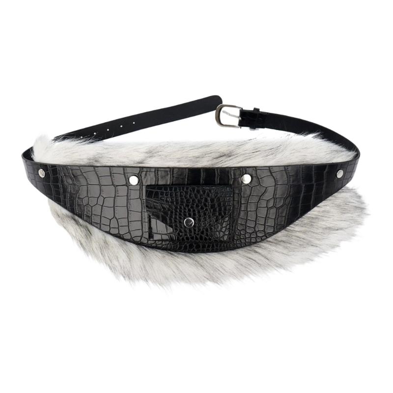 Studded Waistband for Women Elegant Furred Plush Luxurious Belt Edgy Retro Girdle Belt Stylish Aesthetic Studs белый