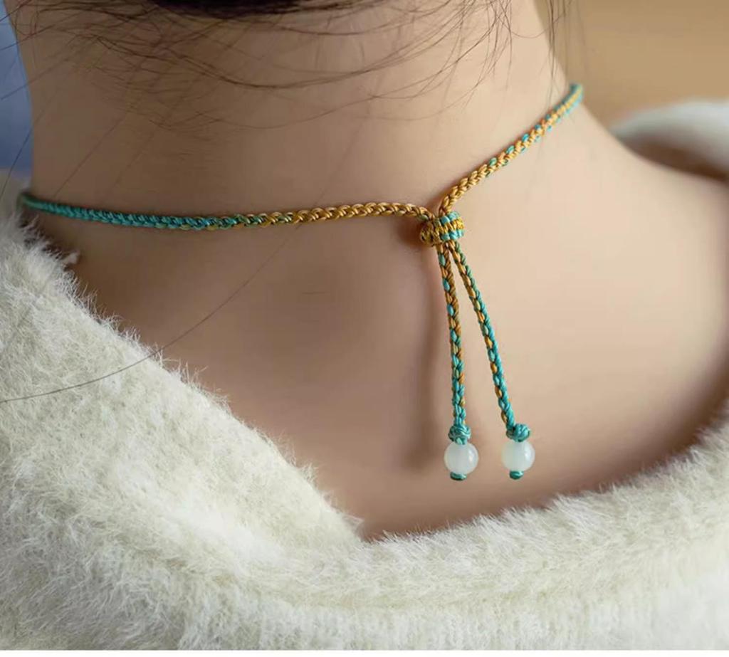 Handmade Amber-Turquoise Gold Jade Pendant Necklace with Safety Buckle