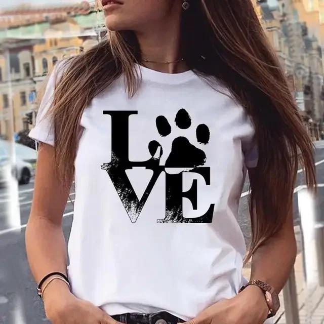Women T-shirts Love Trend Style Dog Paw Cartoon Animal Pet 90s Summer Graphic Print Female Stylish T Top Shirt Girl Tee T-Shirt
