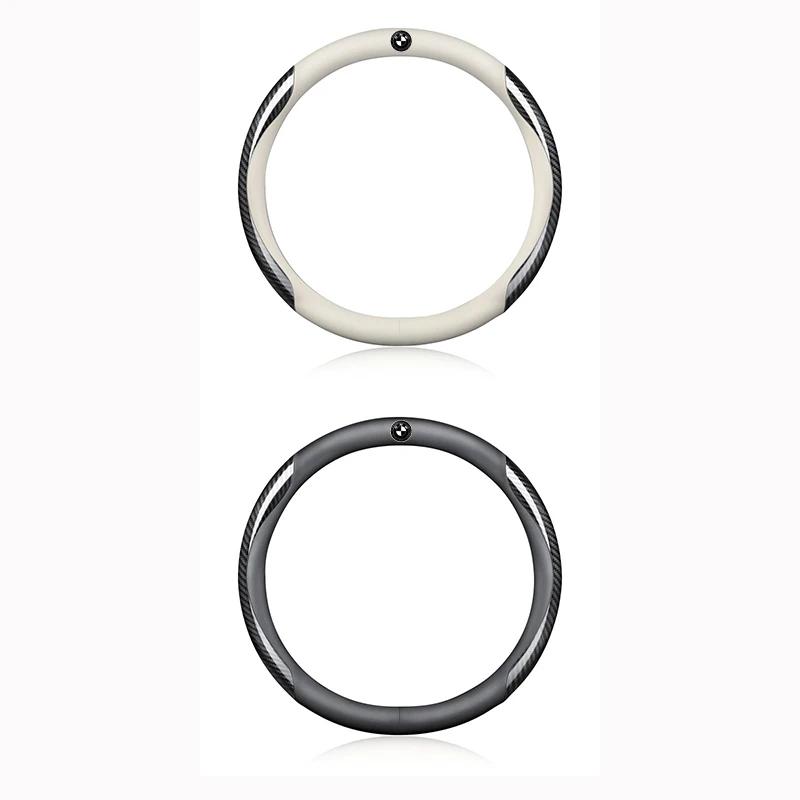 PU Leather Carbon Fiber Car Steering Wheel Cover Emblem Car Accessories For BMW 50th Kith M X1 X2 X3 X4 X5 X6 X7 E46 E90 E60 F10