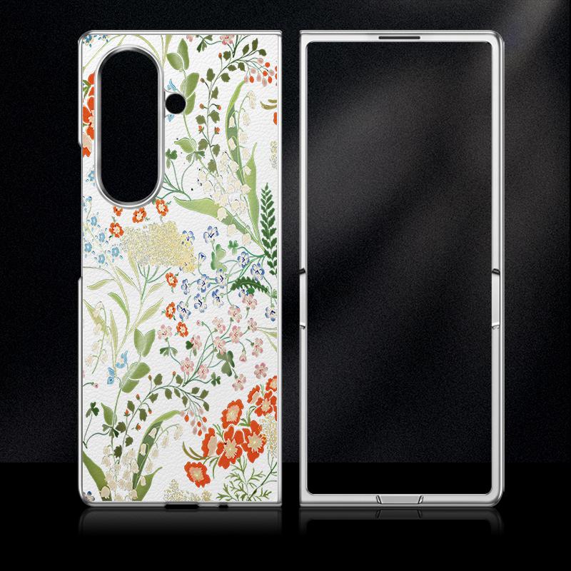 Vintage Strawberry Flower Print Case For Samsung Z Fold 8 Ultra 7 6 5 Luxury Plating Leather Skin Hard Phone Cover For Galaxy Z Fold8 Fold7 Fold6