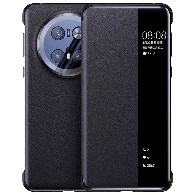 Huawei Mate70 Pro Phone Case, Premium Edition Universal Mate70 Pro+ Flip Smart View Window Leather Full Protection Shockproof Outer Case Cover, Black