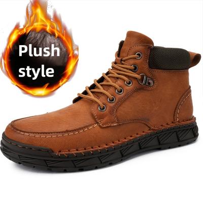 Men's Retro Genuine Leather Casual Shoes Winter Plus Velvet Ankle Boots Spring/ Autumn Men's Boots