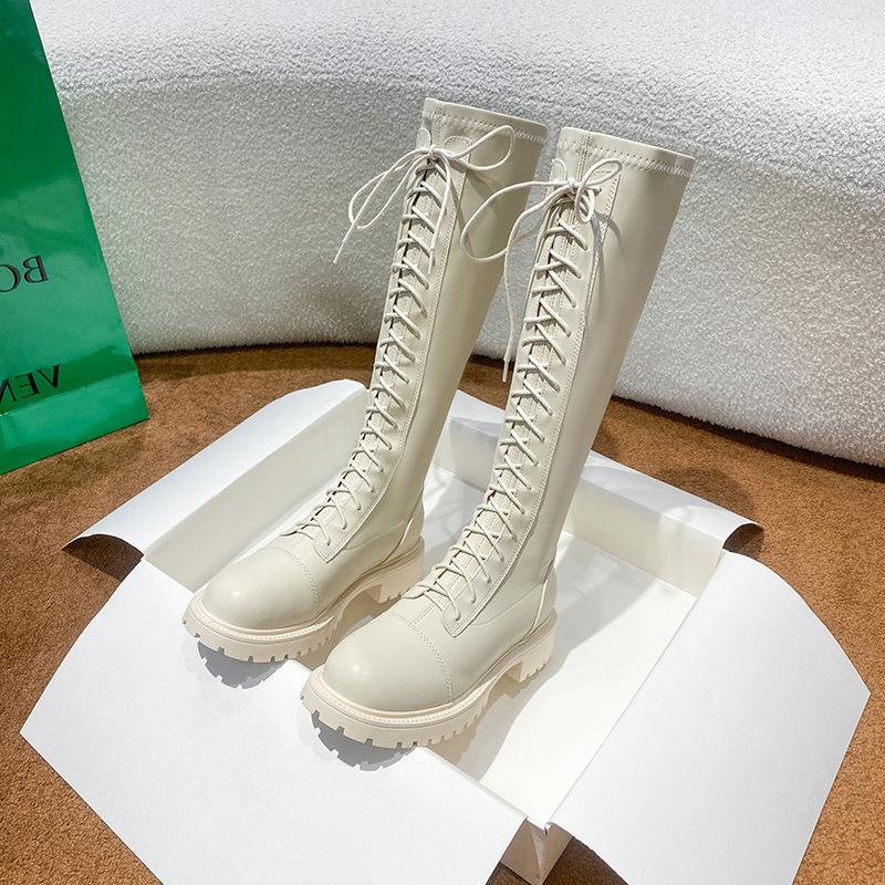 Winter new thick-soled Martin boots female knight thick-soled boots lace-up temperament white tall boots
