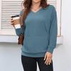 Women's V-Neck Hooded Sweatshirt with Front Pocket, Casual Pullover