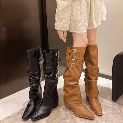 Fashion Fashion Women Knee High Boots High Heesl Shoes Winter Chunky Pointed Toe Chelsea Boots New Pumps Designer Female Zapatos Mujer