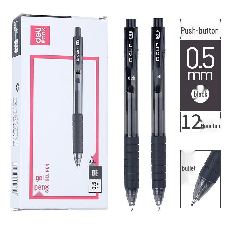 Deli S06 Retractable Gel Pen 0.5mm Black (24 Pens)