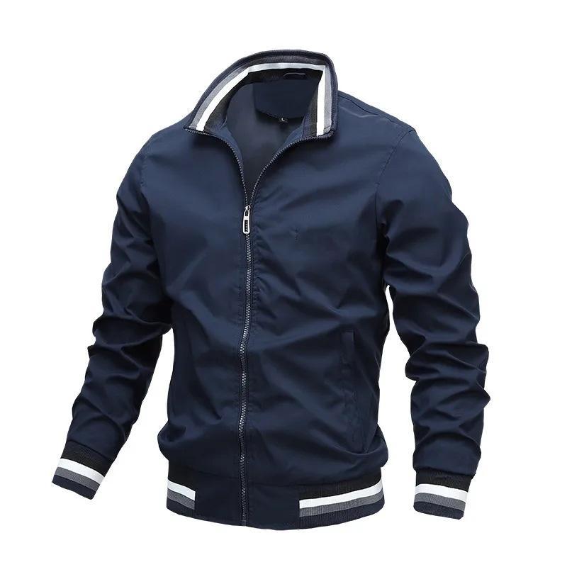 Navy Blue Plus-size Men's Zippered Jacket Seasonal High-quality Business Leisure Outdoor Sports Jacket Golf Jacket
