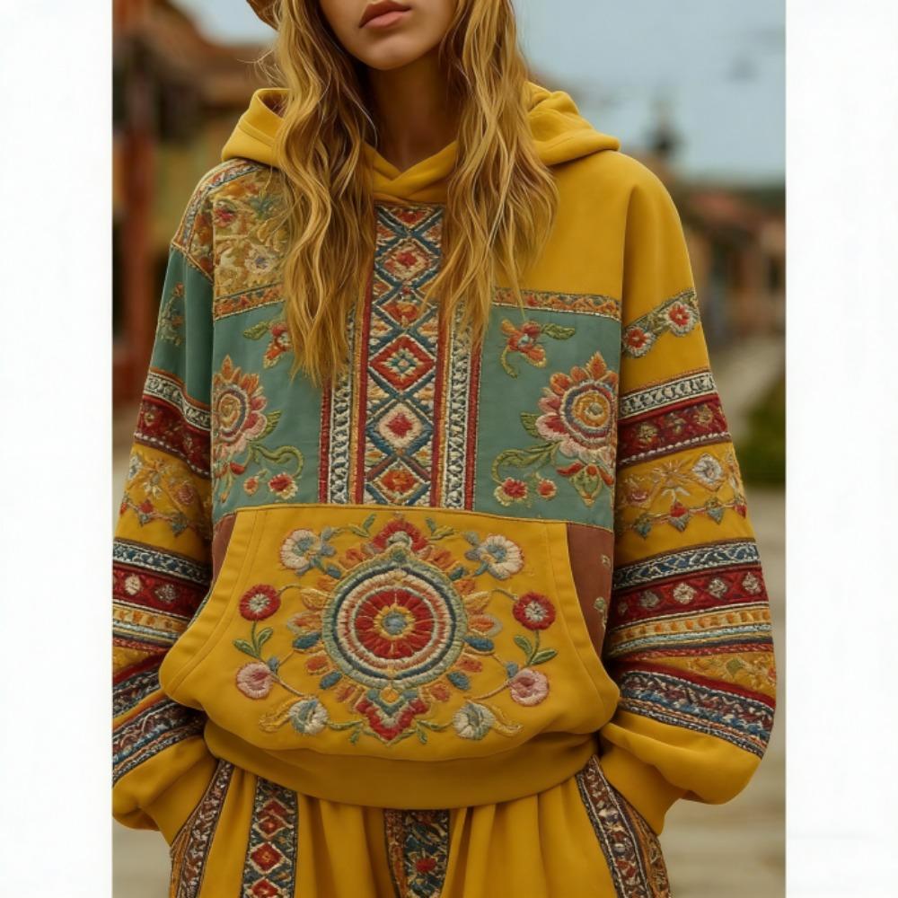 Frühling Herbst Bohème Stil Floral 3D Druck Hoodie Damen Lässig Europäisch Amerikanisch Hoodie Streetwear Sweatshirt Damen Kleidung Oberteil