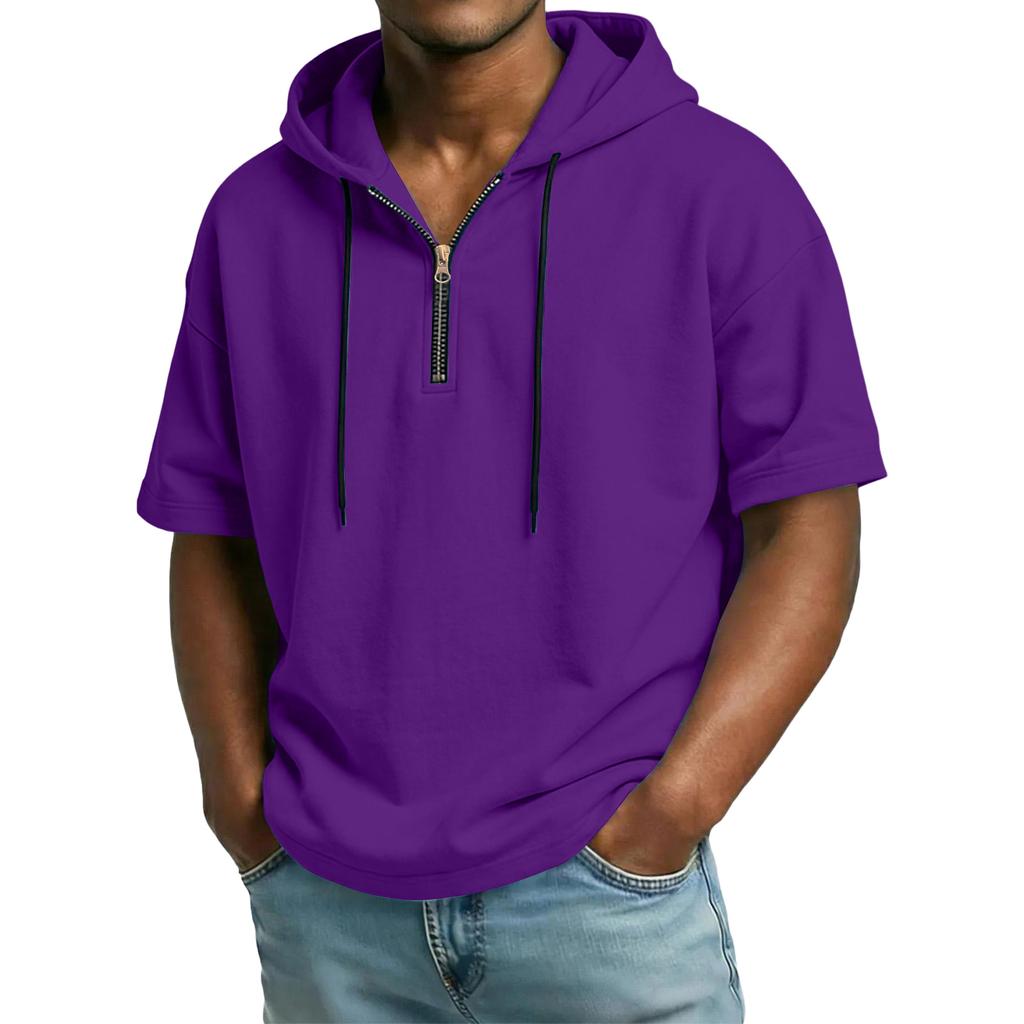 Herren Casual Kapuzenpullover mit Reißverschluss und kurzen Ärmeln