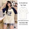 Korean Style Women's Cartoon Pajamas Set with Built-in Bra - Short-Sleeved, Loose, Plus Size, Summer Homewear