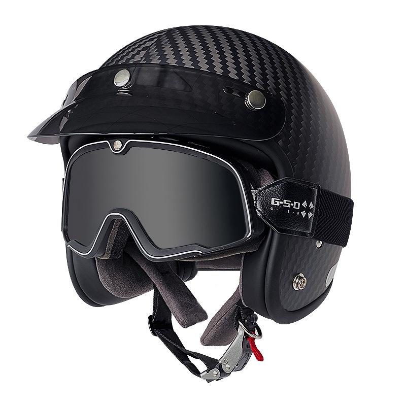 3C Certified Retro Harley Carbon Fiber Motorcycle Helmet, Unisex All-Season Winter Half Helmet