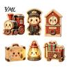 Wooden Holiday Ornaments 6Pcs Christmas Tabletop Signs, Xmas Sign Decor, Santa Reusable Figurines Snowman Reindeer Gingerbread House for Mantel Table