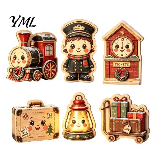 Wooden Holiday Ornaments 6Pcs Christmas Tabletop Signs, Xmas Sign Decor, Santa Reusable Figurines Snowman Reindeer Gingerbread House for Mantel Table