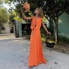 Women's  Summer Cotton Linen Vest Maxi Skirt Two Piece Set Casual Outfit, European American Style Casual Matching Suit