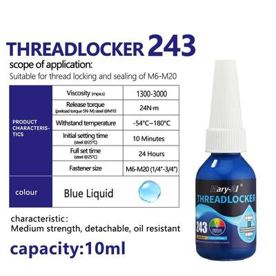 Maryai 243 Medium Strength Threadlocker Fast Curing Removable For Auto Repair Bolt Securing