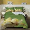 Chick Kids Duvet Cover Set King/Queen Size, Farm Animal Print Duvet Cover, Yellow Cute Chick Bedding Set In The Basket, Green