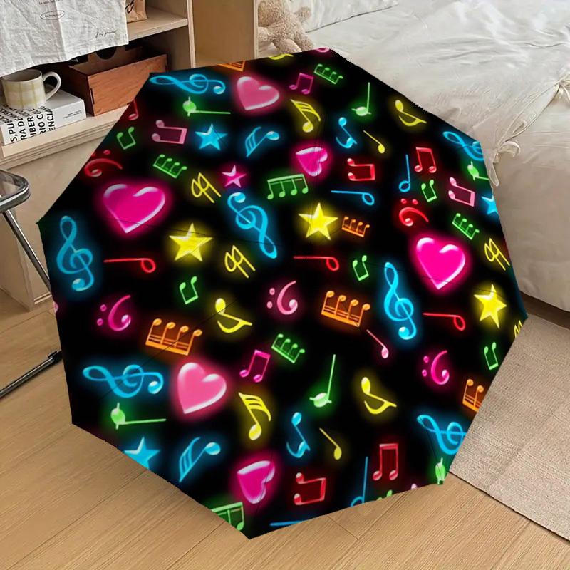 1PC Music NotesHeart Symbols Pattern Small Travel Compact Windproof Umbrella, Automatic Folding Umbrella, Automatic Open/Close ,Gift-146