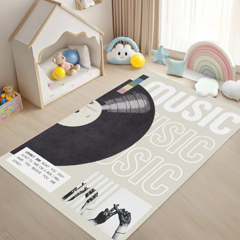 

Vintage Music Vinyl Record Pattern Carpet Mat Rug Retro Black And White Design Non-Slip Home Decoration for Living Room Bedroom 40x60cm