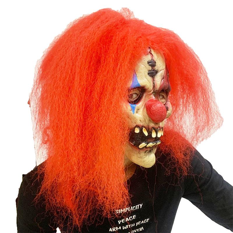 Halloween supplies Prank latex mask for fools Red-haired skull clown latex mask