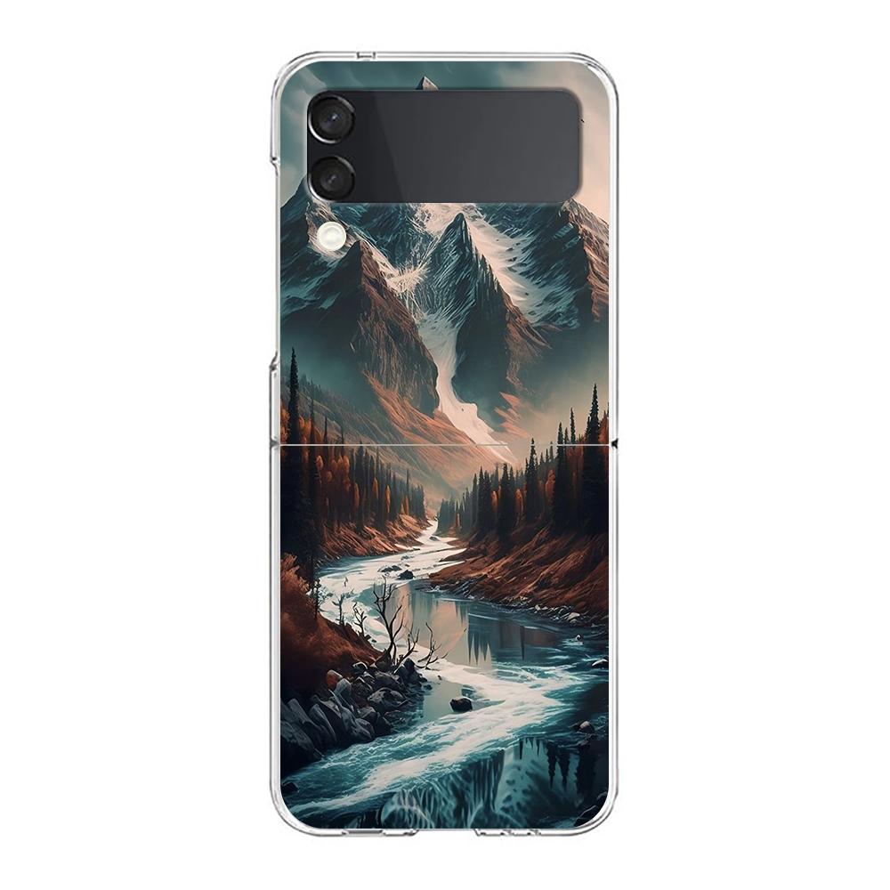 Phone Cover For Samsung Galaxy Z Flip 6 5 4 Case Transparent For Samsung Z Flip 3 Hard PC Foldable Shell Mountain Forest Capas