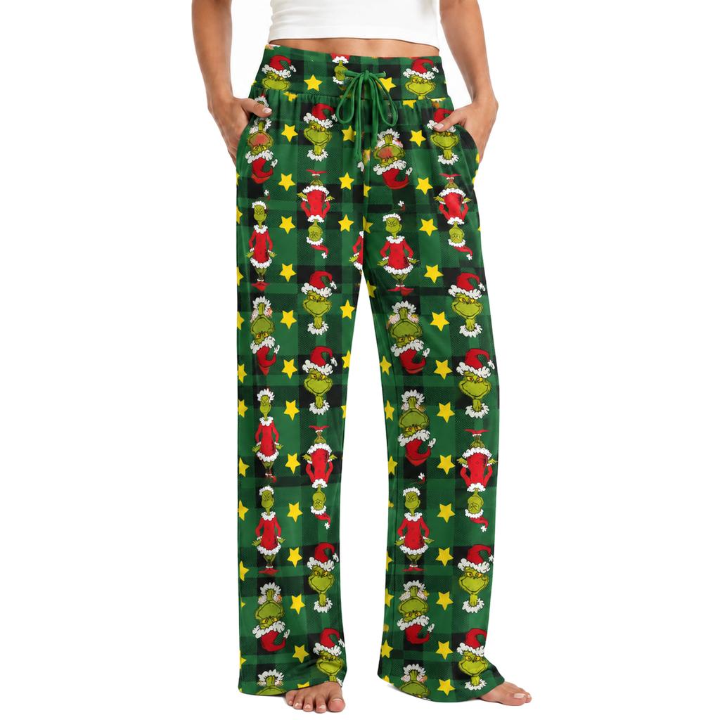 Women's Christmas Pajama Bottoms Funny High Waist Sleep Pants for Holiday