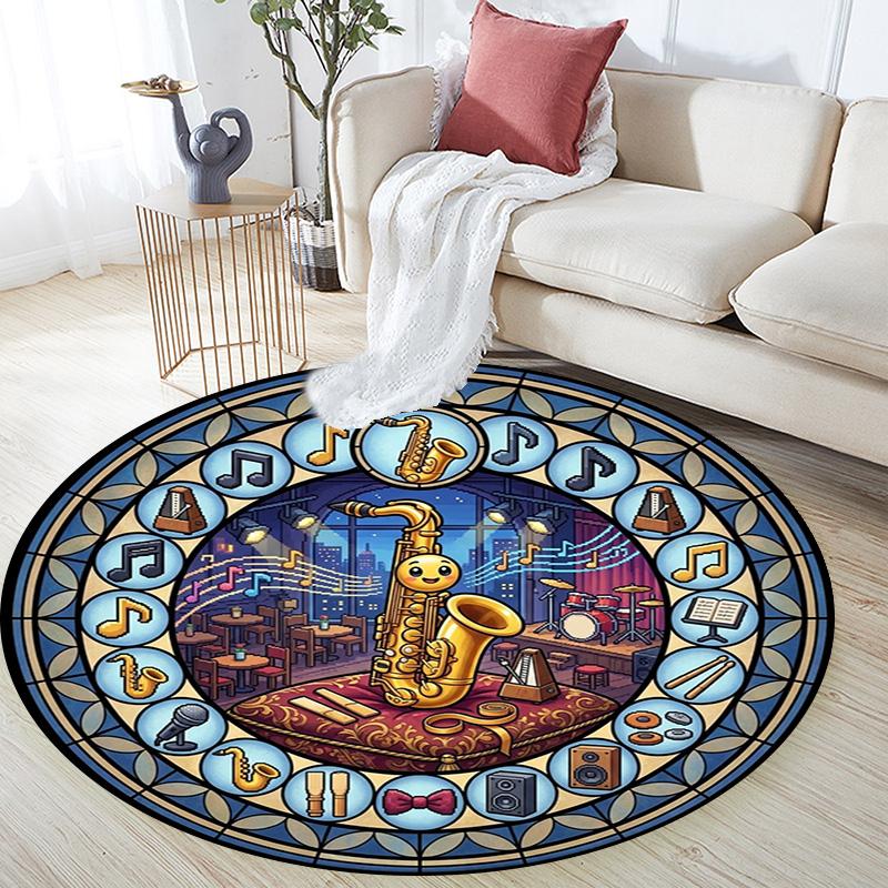 Saxophone Music Festival Night Round Area Rug Under Office Chairs Bedroom Living Room Home Decor