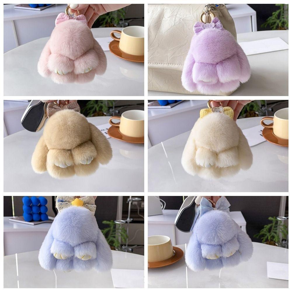 Chubby Fluffy Bunny Keychain Cartoon Animal Rabbit Plush Dolls Keychain Decoration