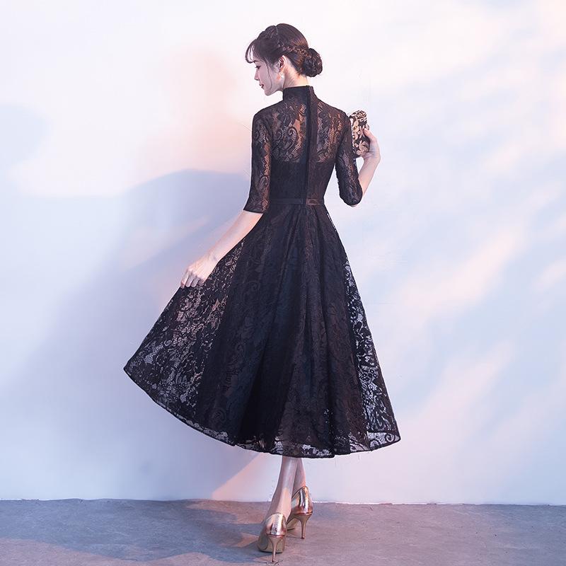 Black evening dress new dignified elegant dignified atmosphere dress socialites party thin medium and long