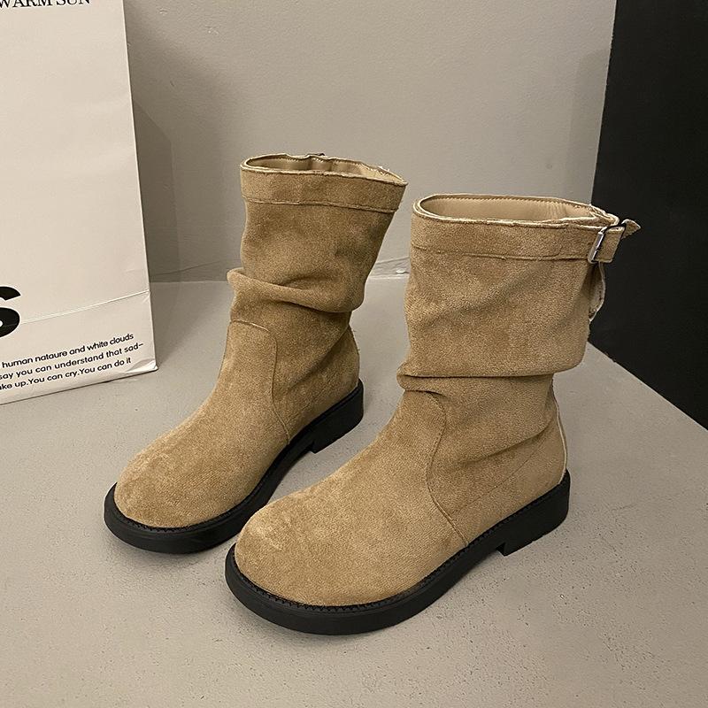 

Ретро коричневые ковбойские сапоги в западном стиле женские 2025 осень и зима новый нишевый дизайн плиссированные короткие ботинки Мартин на наборном каблуке 40 хаки