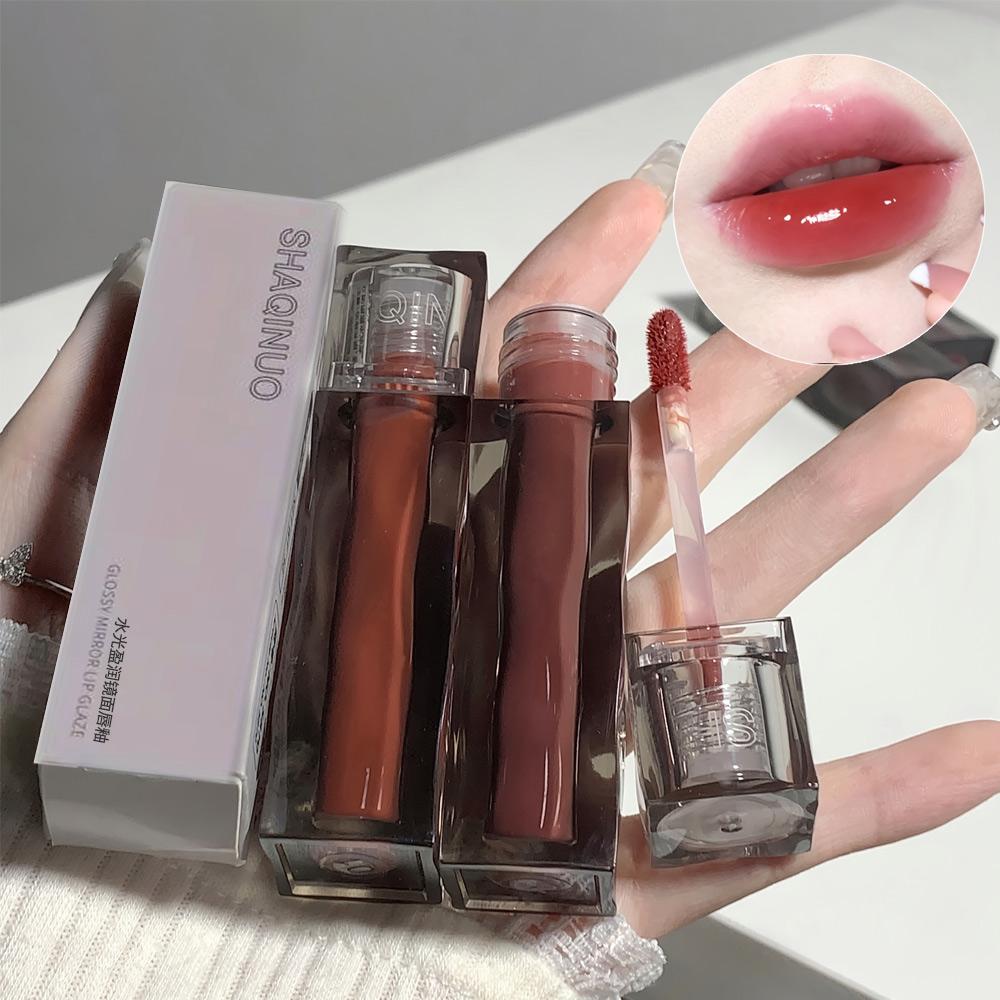 SHAQINUO Feuchtigkeitsspendender Lipgloss in schwarzer Tube, 6 Farben, feuchtigkeitsspendender Spiegel, Lippenglasur
