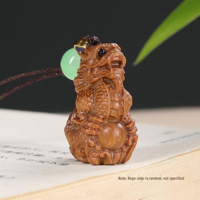 Creative Chinese Style Zodiac Dragon Carving Keyring Pendant in Green and Purple Sandalwood