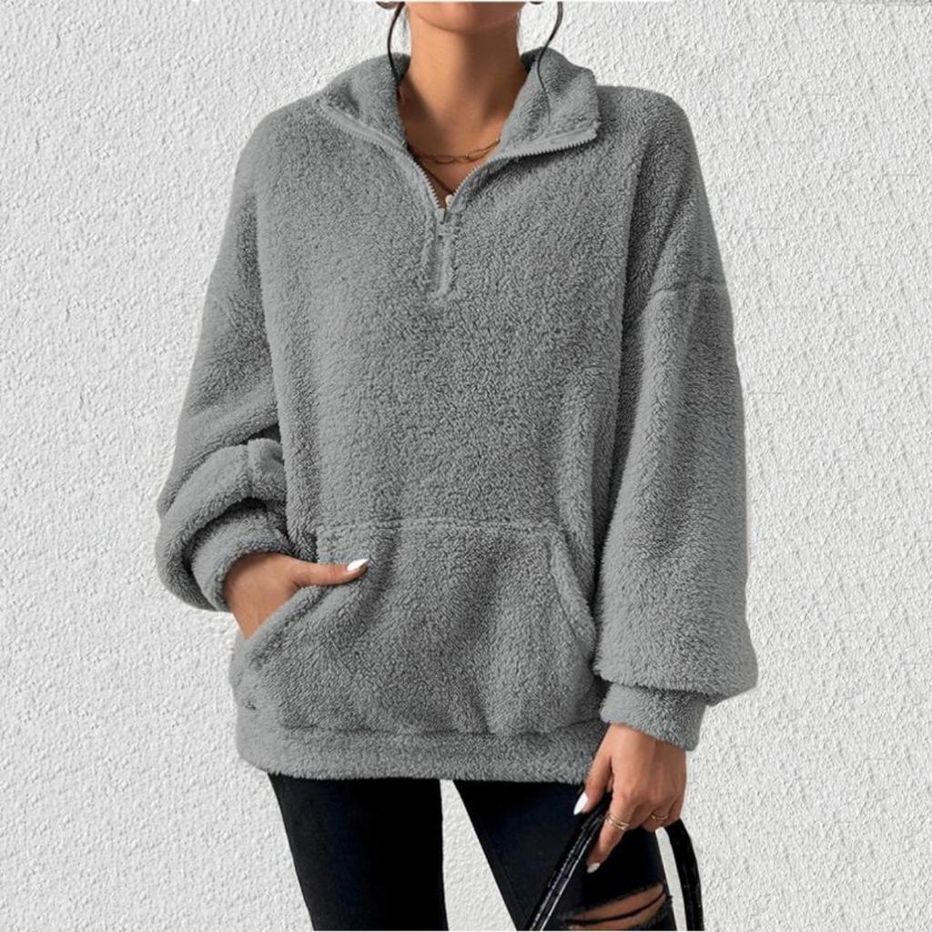 New Women’s Stylish Quilt Coat Zipper High Neck Long Sleeve Loose Pullover Coat with Pocket Casual Warm Fashion Solid Coat Soft Comfortable Work Coat