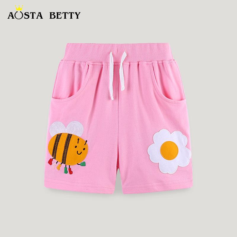 

Summer Cotton Girls Shorts with Cartoon Animal Embroidery - European & American Style 7Y