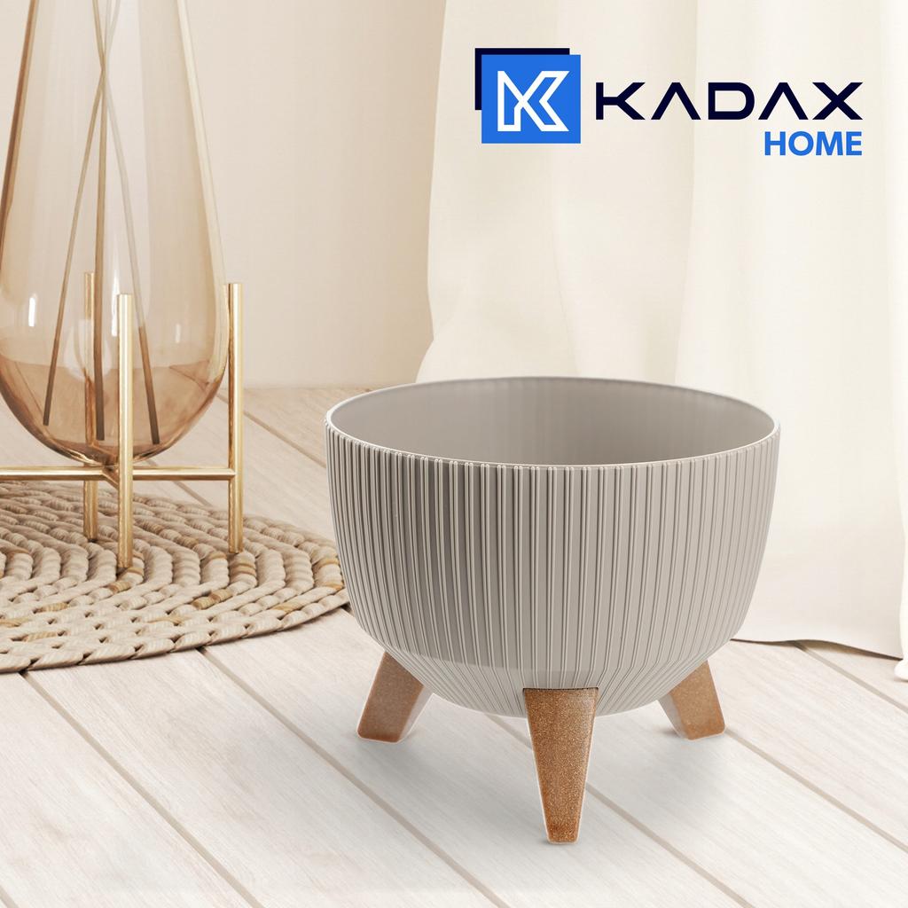 KADAX Blumentopf Übertopf mit Füßen Einsatz Pflanzgefäß 24cm Beige Schale Rund