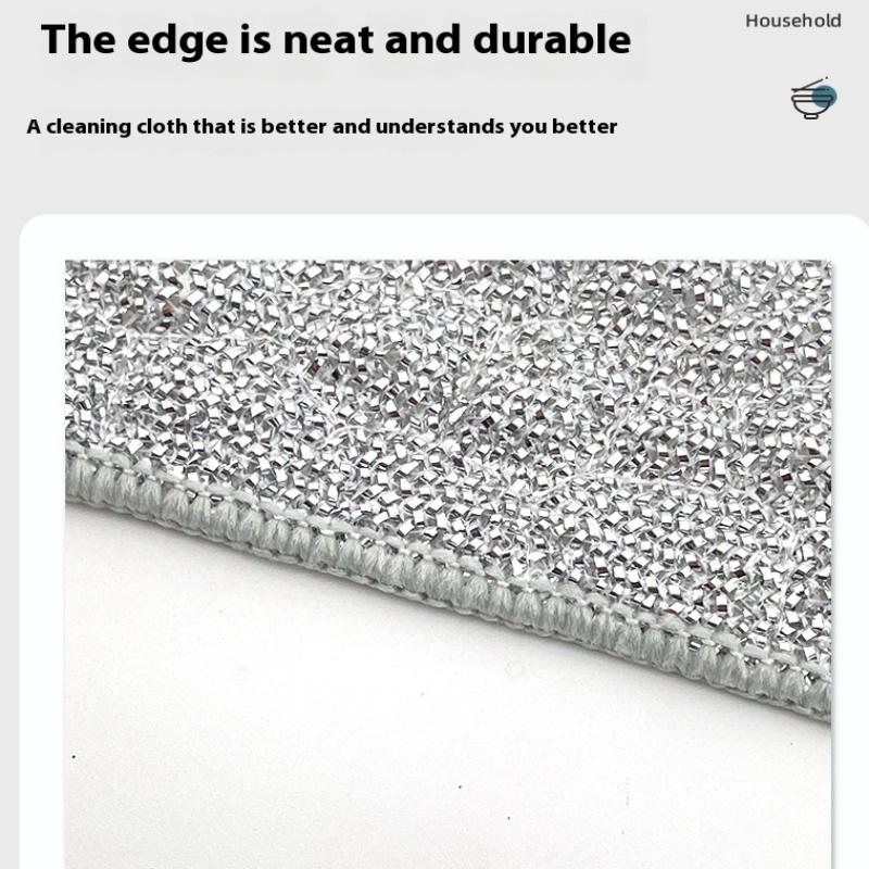 2Pcs Double-Side Reusable Washcloth Wiping Rag Steel Wire Washin Cloth Microfiber Dishcloth Non-Stick Oil Kitchen Cleaning Cloth